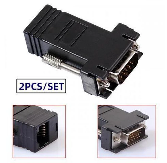 Alt view image 6 of 7 - 2pcs/set VGA RGB Male to Male over Cat6 Cat5e RJ45 Female Ethernet Modualr Adapter for Computer Monitor