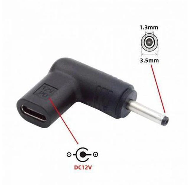 Alt view image 3 of 7 - USB 3.1 Type-C USB-C Female to DC 12V 3.5x1.3mm Plug Adapter PD Emulator Trigger 90 Degree Angled