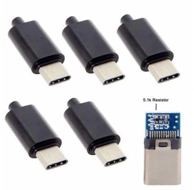 Main image of 5pcs/lot DIY 24pin USB Type-C USB-C Male OTG Host Type 5.1k Resistor with Black Housing Cover