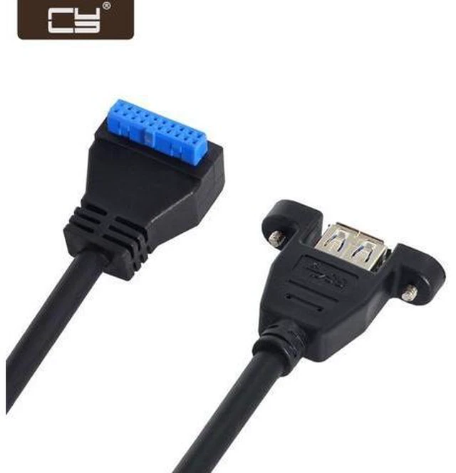 Main image of USB 3.0 Single Port A Female Screw Mount Type to Down Angled Motherboard 20pin Header Cable 90 Degree U3-384-DN