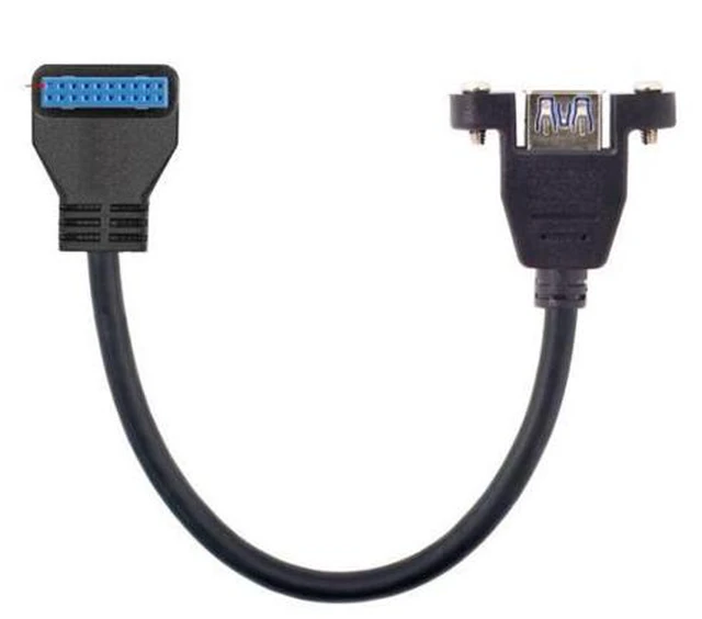 Alt view image 3 of 6 - USB 3.0 Single Port A Female Screw Mount Type to Down Angled Motherboard 20pin Header Cable 90 Degree U3-384-DN
