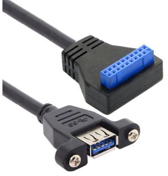 Alt view image 4 of 6 - USB 3.0 Single Port A Female Screw Mount Type to Down Angled Motherboard 20pin Header Cable 90 Degree U3-384-DN