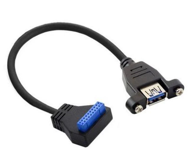 Alt view image 6 of 6 - USB 3.0 Single Port A Female Screw Mount Type to Down Angled Motherboard 20pin Header Cable 90 Degree U3-384-DN