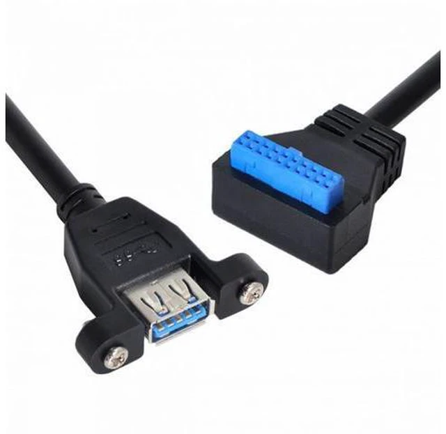 Alt view image 3 of 6 - USB 3.0 Single Port A Female Screw Mount Type to Down Angled Motherboard 20pin Header Cable 90 Degree