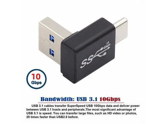 Alt view image 4 of 7 - Up Angled USB3.0 Type A Male to USB 3.1 Type-C Male Data 10Gbps Charge Adapter 90 Degree for Laptop Phone