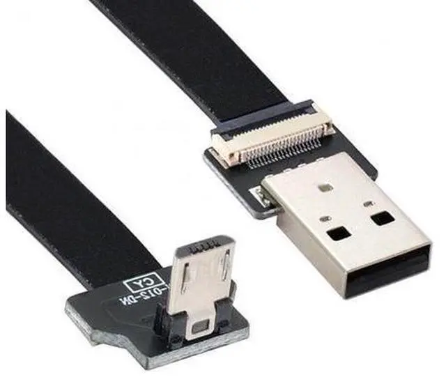 Main image of 0.5M Down Angled USB 2.0 Type-A Male to Micro USB 5Pin Male Data Flat Slim FPC Cable for FPV & Disk & Phone