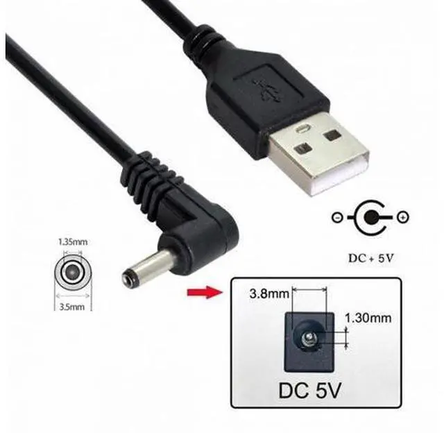 Alt view image 4 of 7 - USB 2.0 Male to Right Angled 90 Degree 3.5mm 1.35mm DC power Plug Barrel 5v Cable 100cm