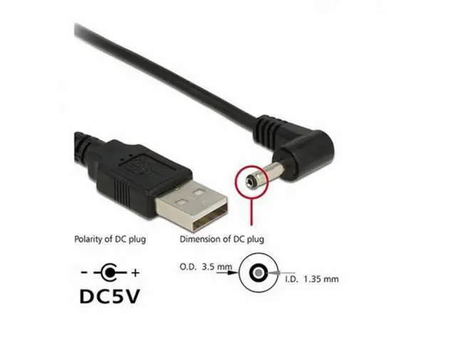 Alt view image 3 of 7 - USB 2.0 Male to Right Angled 90 Degree 3.5mm 1.35mm DC power Plug Barrel 5v Cable 100cm