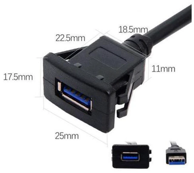 Alt view image 2 of 6 - CYSM 1m Waterproof Single USB 3.0 Extension Latch Mount Car AUX Cable for Dashboard Panel