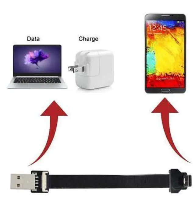 Main image of 2.0M Up Down Angled USB 2.0 Type-A Male to USB-C Type-C Male Data Flat Slim FPC Cable for FPV & Disk & Phone