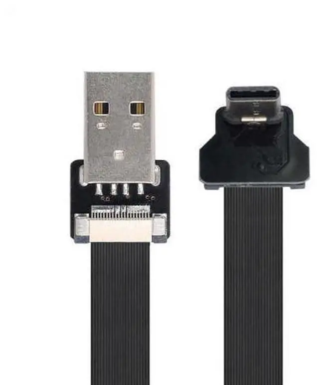 Alt view image 2 of 6 - 2.0M Up Down Angled USB 2.0 Type-A Male to USB-C Type-C Male Data Flat Slim FPC Cable for FPV & Disk & Phone