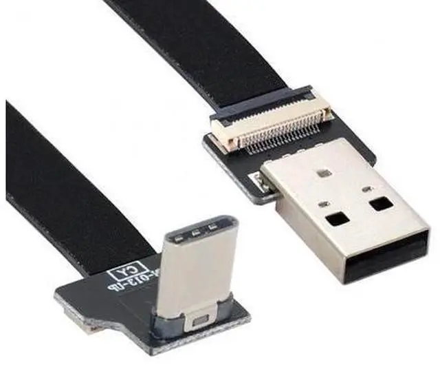 Alt view image 3 of 6 - 2.0M Up Down Angled USB 2.0 Type-A Male to USB-C Type-C Male Data Flat Slim FPC Cable for FPV & Disk & Phone