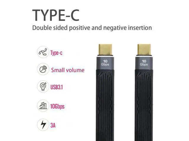 Alt view image 3 of 5 - Type-C USB-C Male to Male USB 3.1 10Gbps Flat Slim FPC Data Cable for Laptop & Phone 13cm