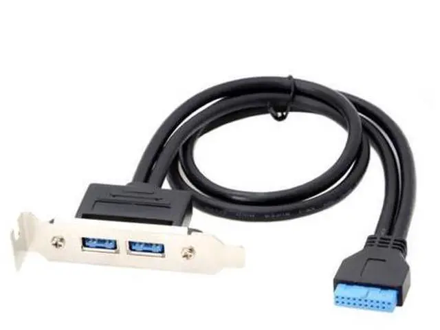 Alt view image 3 of 5 - Low Profile 95mm Height USB 3.0 Female Back panel to Motherboard 20pin cable with PCI bracket 40cm U3-126