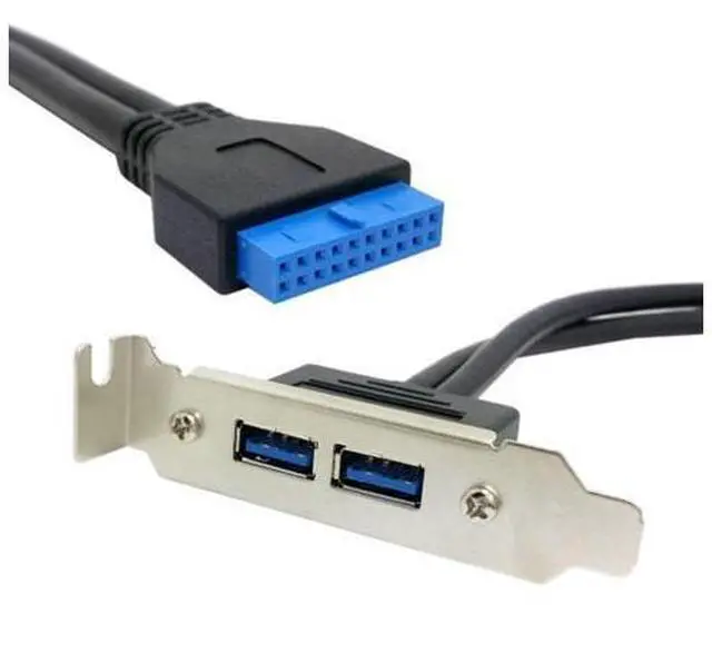 Alt view image 4 of 5 - Low Profile 95mm Height USB 3.0 Female Back panel to Motherboard 20pin cable with PCI bracket 40cm U3-126