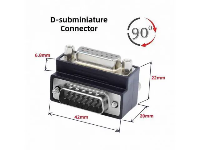 Alt view image 6 of 6 - Down 90 Degree Angled DSUB D-subminiature 15pin Male to Female Extension Adapter DB Connector