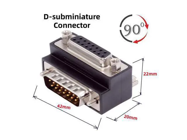 Alt view image 6 of 6 - Up 90 Degree Angled DSUB D-subminiature 15pin Male to Female Extension Adapter DB Connector