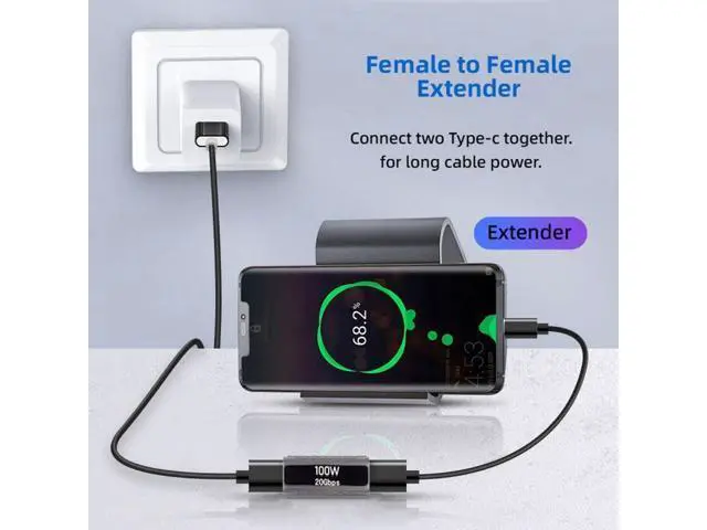 Alt view image 4 of 7 - USB4 Type-C Female to Female 100W Power 20Gbps Data 8K Video Extender Adapter for NS Phone Laptop