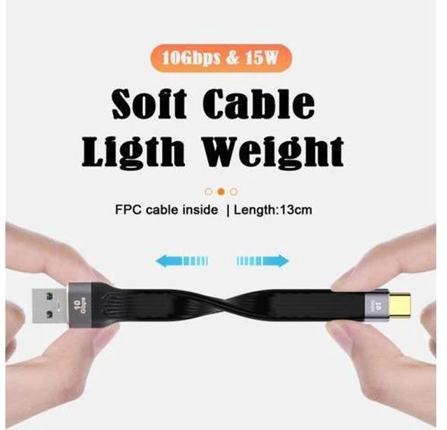Alt view image 5 of 7 - 10Gbps USB 3.1 Type C Male Host to USB3.0 Type A Male Flat Slim FPC Data Cable for Laptop Phone