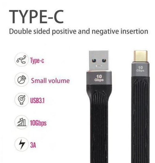 Alt view image 6 of 7 - 10Gbps USB 3.1 Type C Male Host to USB3.0 Type A Male Flat Slim FPC Data Cable for Laptop Phone