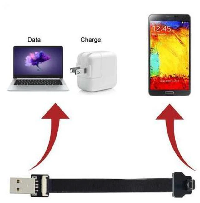 Alt view image 5 of 7 - 2.0M Up Angled USB 2.0 Type-A Male to Micro USB 5Pin Male Data Flat Slim FPC Cable for FPV & Disk & Phone