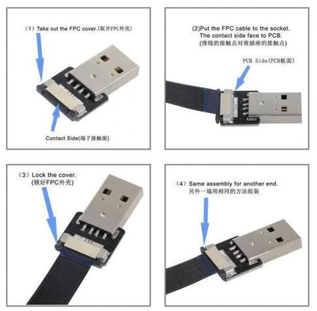 Alt view image 5 of 6 - 0.2M Up Angled USB 2.0 Type-A Male to Type-A Male Data Flat Slim FPC Cable 90 Degree for FPV & Disk & Scanner & Printer