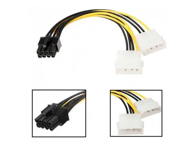 Alt view image 4 of 7 - HKCY SA-137 Dual Molex 4pin IDE to 8 Pin PCI-E Power Lead Cable for Asus MSI VGA Video Graphic Card