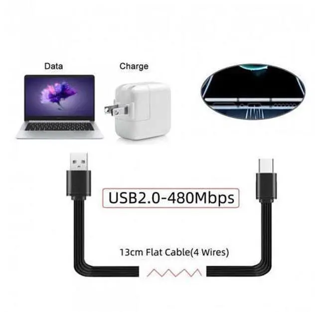 Alt view image 4 of 7 - HKCY UC-096-BK-0.13M 13cm USB 2.0 Type-A Male to USB-C Type-C Male Male Data Flat Slim FPC Cable for FPVDiskPhone