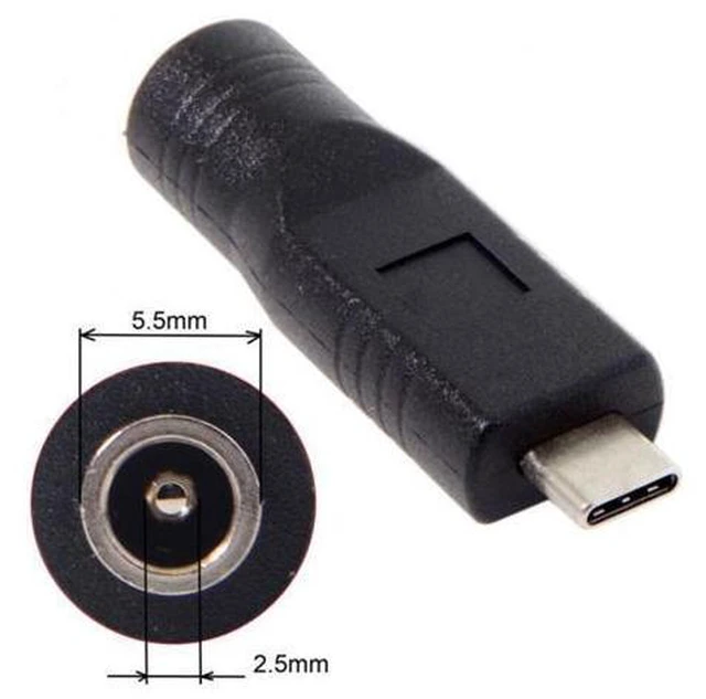Alt view image 3 of 6 - SM DC Jack 5.5*2.5mm Input to USB-C Type-C Power Plug Charge Adapter for Laptop Phone