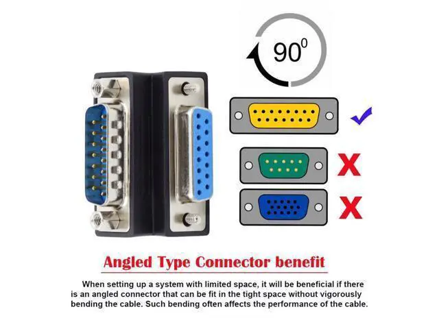 Alt view image 4 of 7 - HKCY DSUB RS232 D-subminiature 15pin Male Nut to Female Screw Extension Adapter DB Connector Up 90 Degree Angled