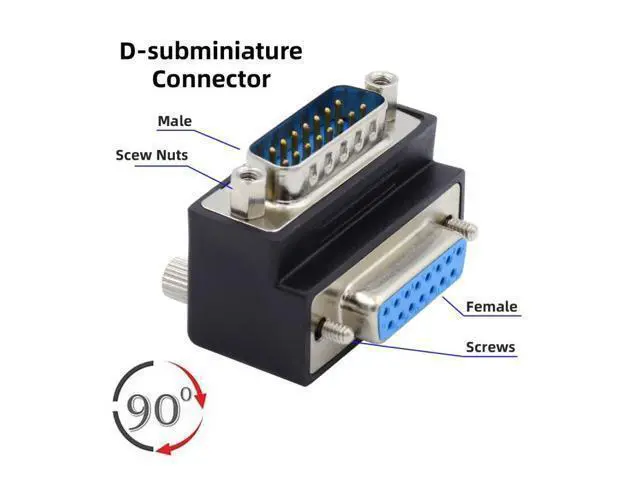 Alt view image 6 of 7 - HKCY DSUB RS232 D-subminiature 15pin Male Nut to Female Screw Extension Adapter DB Connector Up 90 Degree Angled