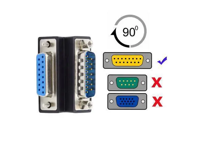 Alt view image 5 of 7 - HKCY DSUB RS232 D-subminiature 15pin Male Nut to Female Screw Extension Adapter DB Connector Up 90 Degree Angled