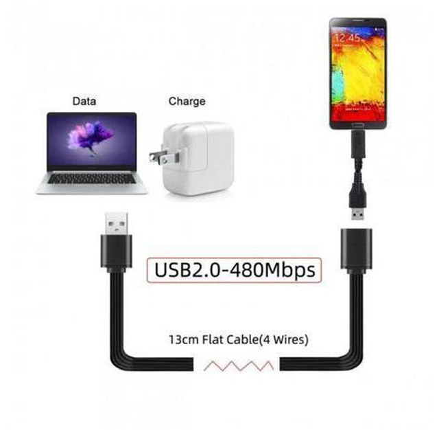 Alt view image 6 of 7 - HKCY U2-047-BK-0.13M 13cm USB 2.0 Type-A Male to Type-A Male Female Data Flat Slim FPC Cable for FPVDiskPhone