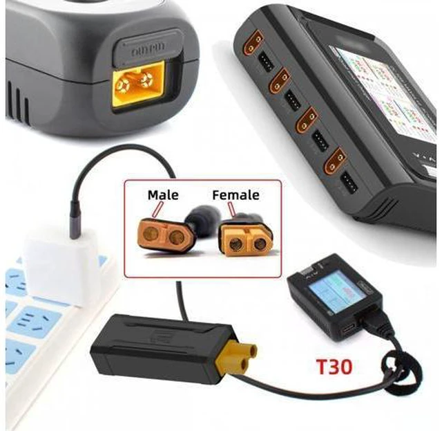 Alt view image 3 of 7 - XT30 Male Protocol to XT30 Female Fast Charging Adapter for RC Lipo Battery Quadcopter Multicopter Aeromodelling