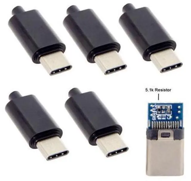 Main image of SM 5pcs/lot DIY 24pin USB Type C USB-C Male OTG Host Type 5.1k Resistor with Black Housing Cover