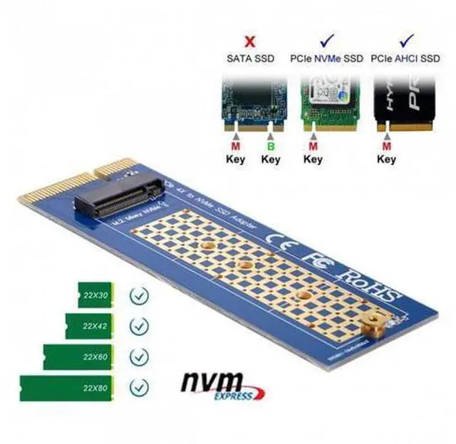 Main image of SM NGFF M-key NVME AHCI SSD to PCI-E Express 3.0 4X Vertical Adapter for SSD & Motherboard