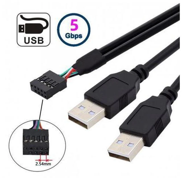 Alt view image 3 of 6 - HKCY U2-128 Motherboard 9Pin 10Pin Female Housing to Dual USB 2.0 Male Type-A Cable 50cm