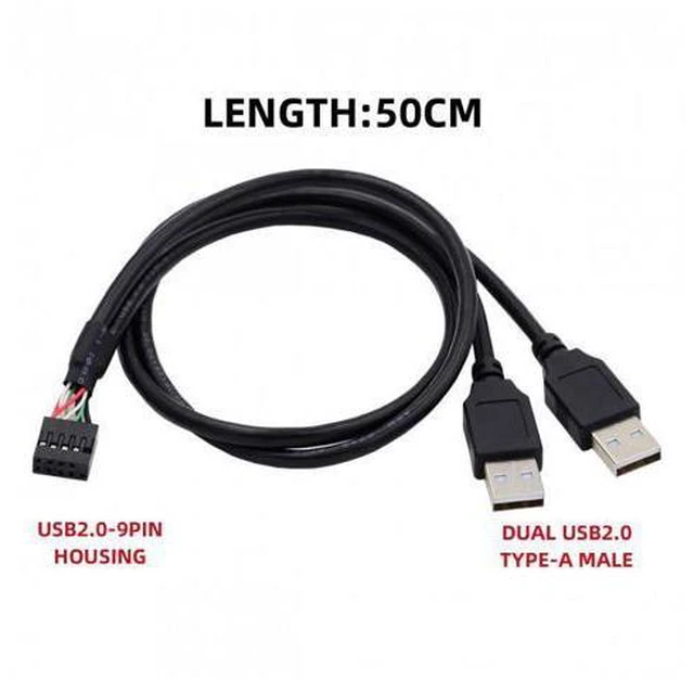 Alt view image 4 of 6 - HKCY U2-128 Motherboard 9Pin 10Pin Female Housing to Dual USB 2.0 Male Type-A Cable 50cm