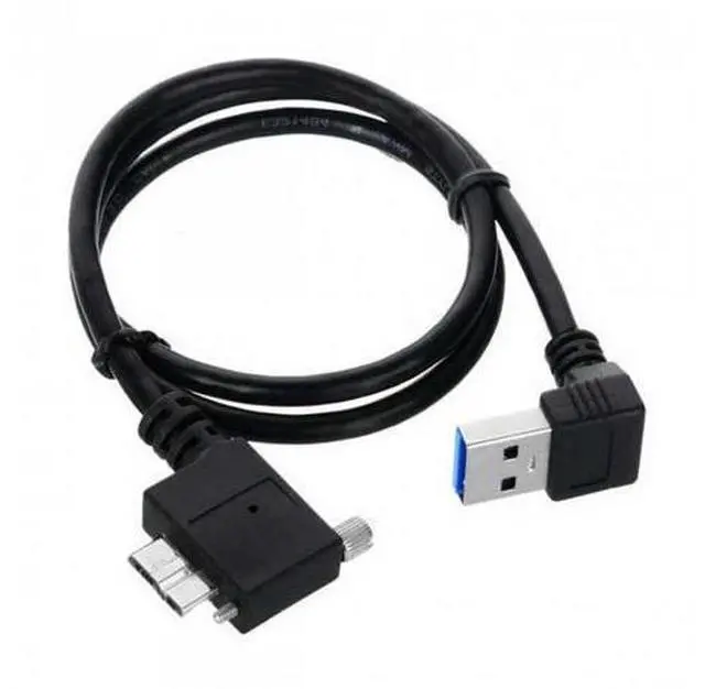 Alt view image 2 of 7 - HKCY U3-078-LE Down Direction Right Angled 90 Degree USB 3.0 A plug to Micro B Plug Left Angled locking screws Panel Cable 40cm