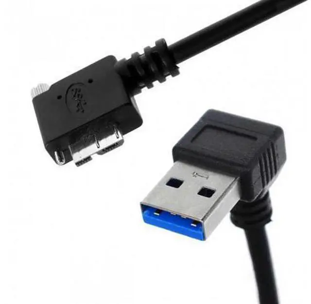 Alt view image 3 of 7 - HKCY U3-078-LE Down Direction Right Angled 90 Degree USB 3.0 A plug to Micro B Plug Left Angled locking screws Panel Cable 40cm