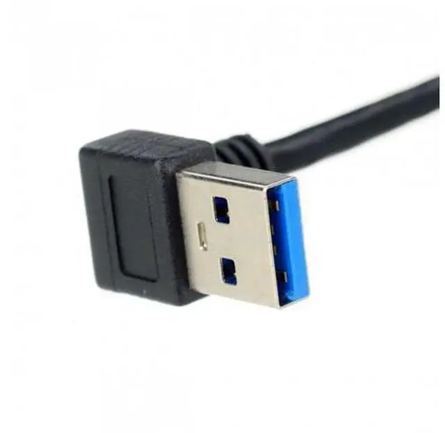 Alt view image 7 of 7 - HKCY U3-078-LE Down Direction Right Angled 90 Degree USB 3.0 A plug to Micro B Plug Left Angled locking screws Panel Cable 40cm