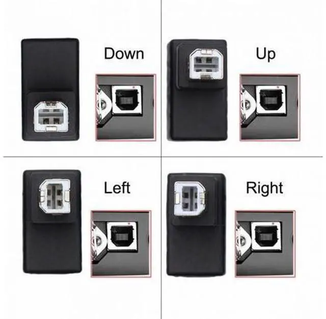 Alt view image 4 of 7 - 4Pcs USB 2.0 B Type Male to Female Extension Adapter Horizontal Vertical Angled 90 Degree for Disk Scanner