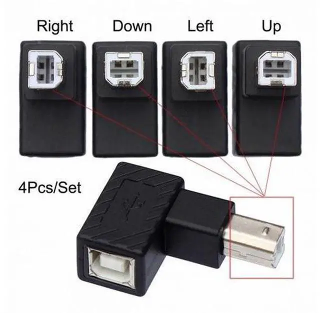 Alt view image 6 of 7 - 4Pcs USB 2.0 B Type Male to Female Extension Adapter Horizontal Vertical Angled 90 Degree for Disk Scanner