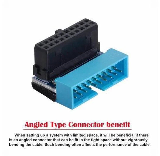 Alt view image 4 of 6 - Up Angled USB 3.0 20Pin 19Pin Male to Female Extension Adapter 90 Degree for Motherboard Mainboard