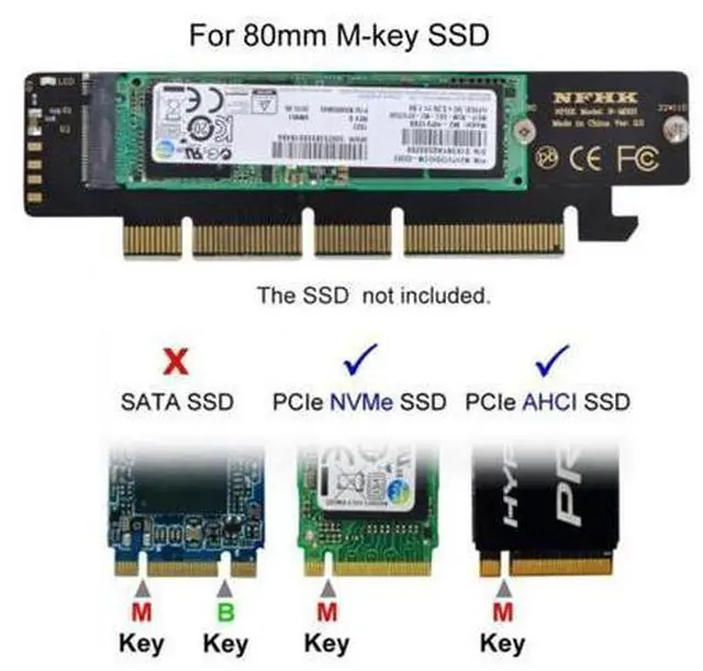 Alt view image 5 of 6 - NGFF M.2 M-key NVME AHCI SSD to PCI-E 3.0 16x 4x Adapter for 110mm 80mm SSD SA-021