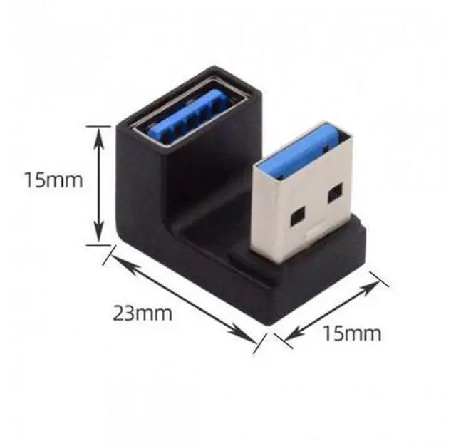 Alt view image 4 of 6 - HKCY U3-018-OS 10Gbps USB3.0 Male to Female Extension Power Data Video Adapter Opposite U Shape Back Angled