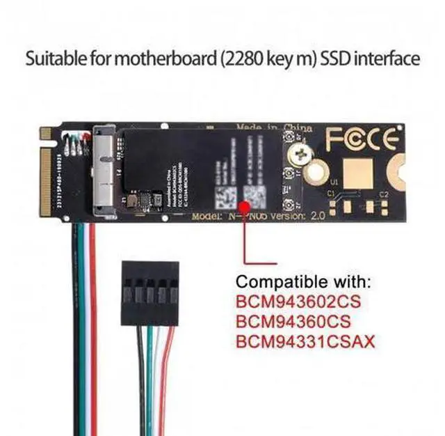 Alt view image 7 of 7 - HKCY EP-001 BCM94360CD BCM94360CS BCM943602CS BCM94360CS2 WiFi Card to M.2 NGFF Key-M NVME SSD Adapter