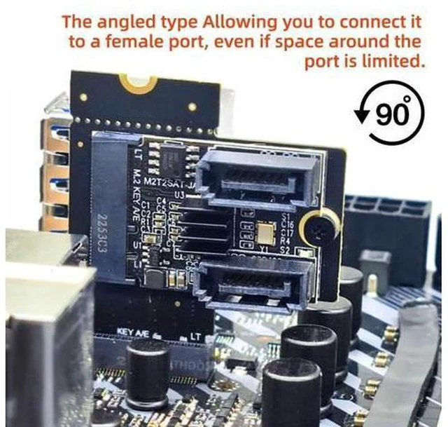 Alt view image 3 of 7 - HKCY NGFF Key A+E PCI Express Male to Female Right Angled 90 Degree Low Profile Adapter Extension Card Riser