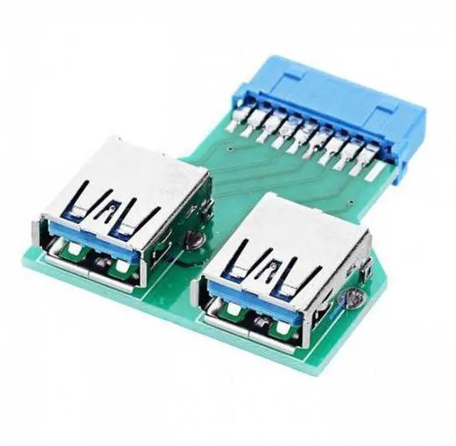 Main image of HKCY U3-079 Dual USB 3.0 A Type Female to Motherboard 20/19 Pin Box Header Slot Adapter PCBA