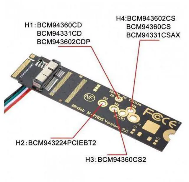 Alt view image 3 of 7 - HKCY EP-001 BCM94360CD BCM94360CS BCM943602CS BCM94360CS2 WiFi Card to M.2 NGFF Key-M NVME SSD Adapter